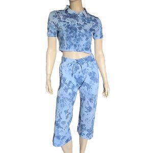 Baby Blue Tie Dye Capri And Crop Top Set